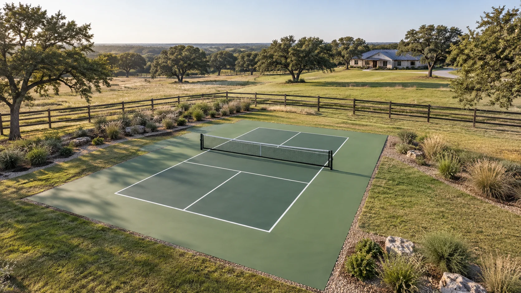 An open-space court. Illustrative design rendering.