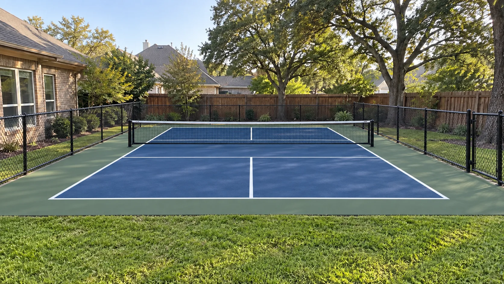 The same concrete pad converted into a finished pickleball court