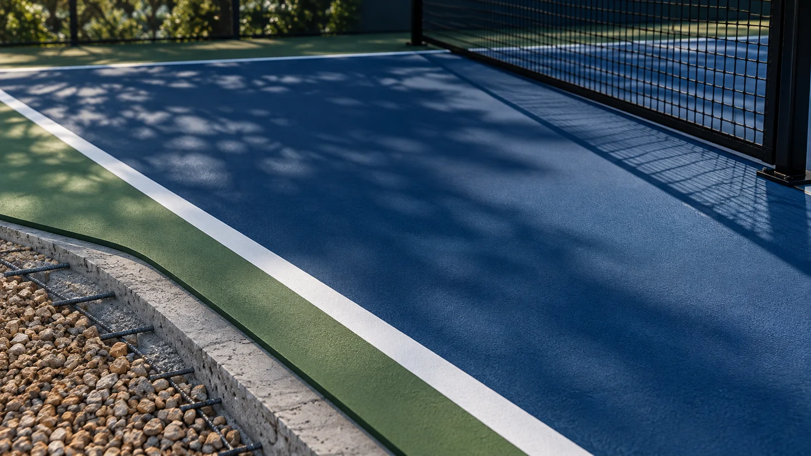 Detailed court surface and foundation composition