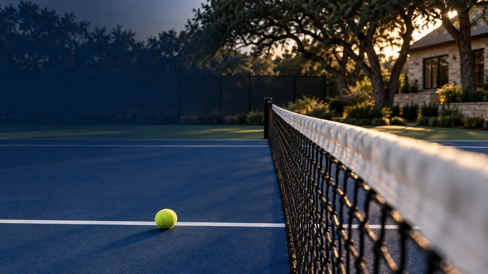 Tennis ball and net on a North Texas residential court