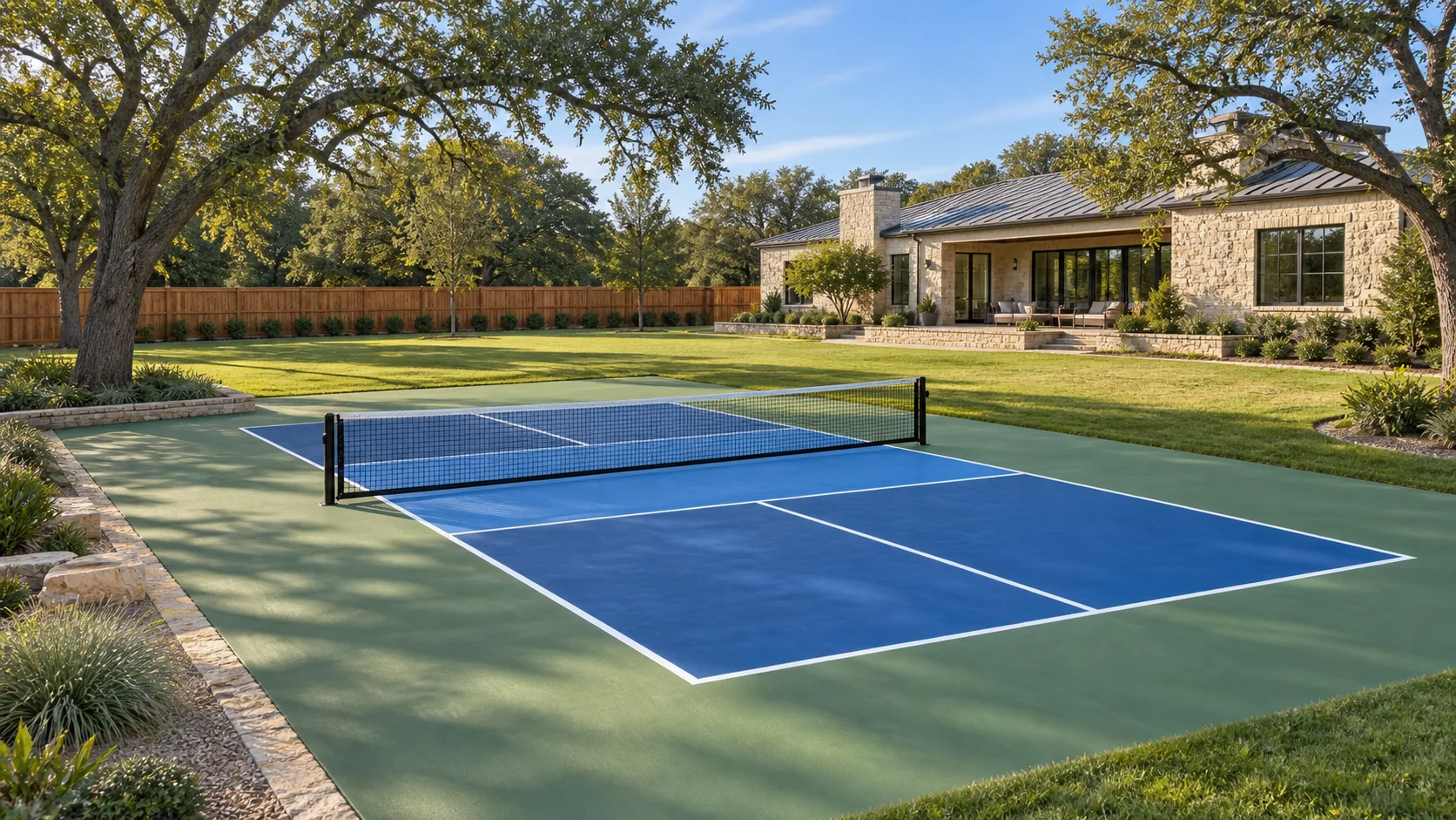 Illustrative North Texas backyard pickleball court concept