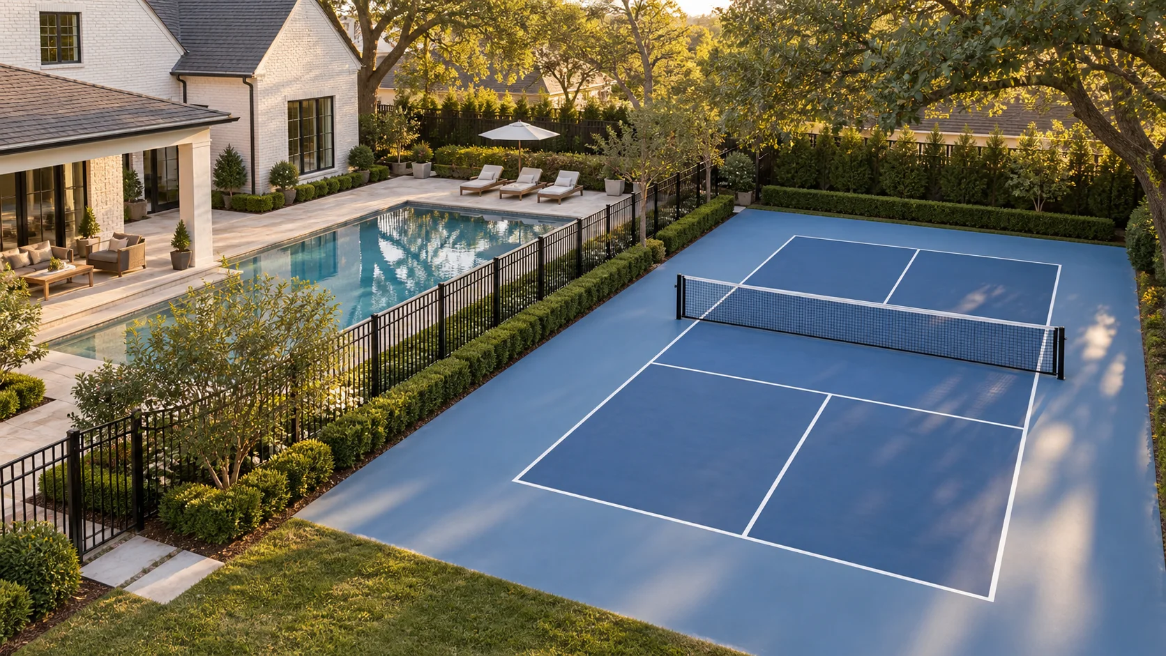 Alongside the pool. Illustrative design rendering.